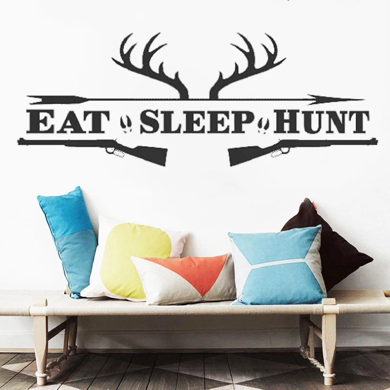 

Наклейки на стену с цитатами Eat Sleep Hunt, стеллажи для гостиной, винтовки, олень, лук, охота, наклейки для спальни, детской комнаты, виниловые домашние украшения DW20213