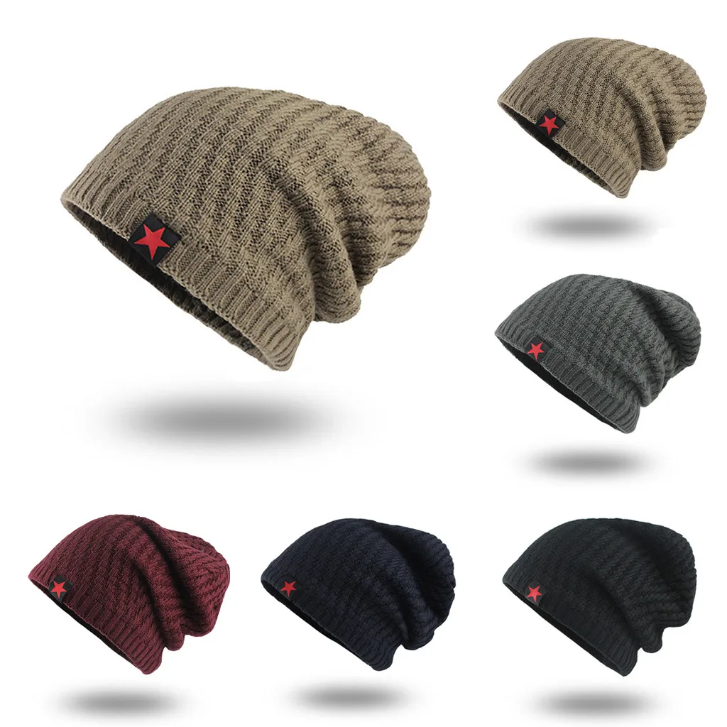 Мужские и женские шерстяные вязаные шапки теплые зимние с ворсом черепом