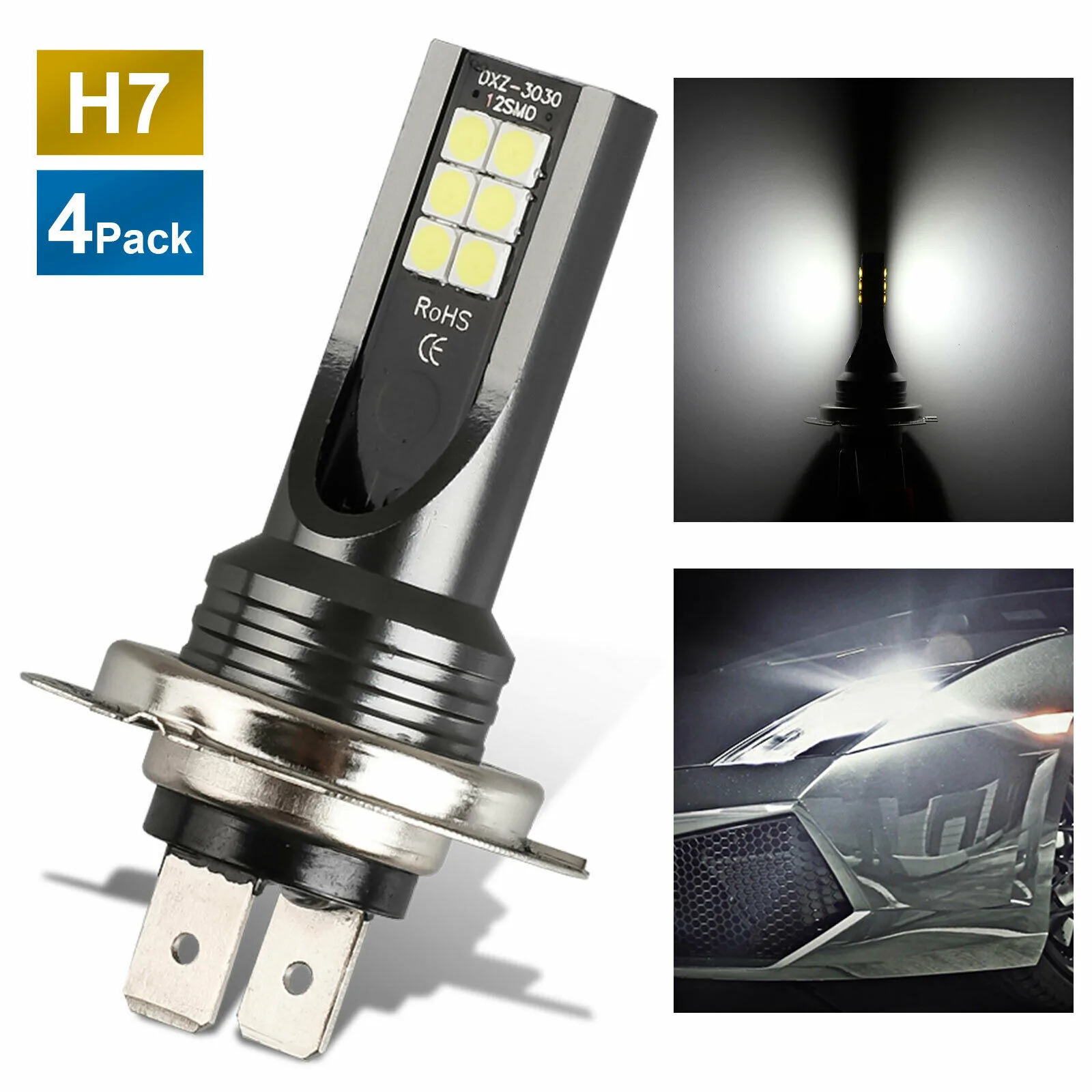 

4Pcs Mini Turbo Car Headlight Bulbs Combo 4-Side LED Headllamp H7 Fog Light Kit Car LED Lamps Car Interior Accessories