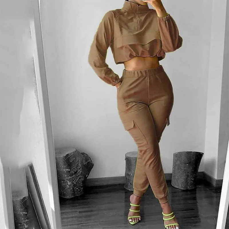 

Wefads Woman Suits Two-piece Leisure Zipper Set Casual Soild Color Jogging Jumper Sport Fashion Set Suits Woman Jumpsuit