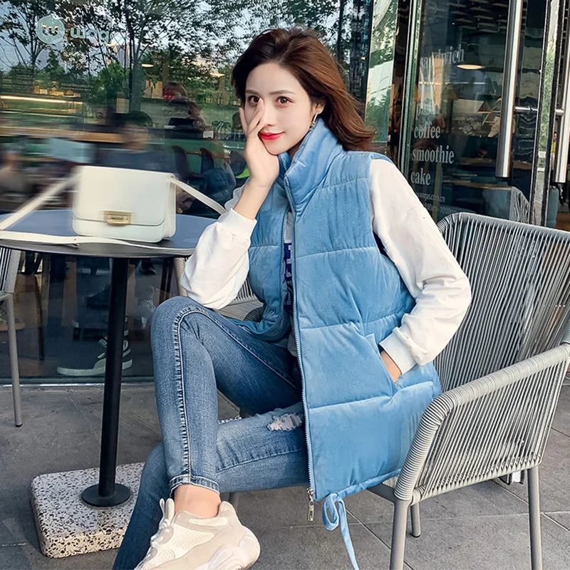 

2021 New Gold Velvet Vest Women's Jacket Winter Wear All-Match Down Cotton Short Bread Coat New Thick Waistcoat