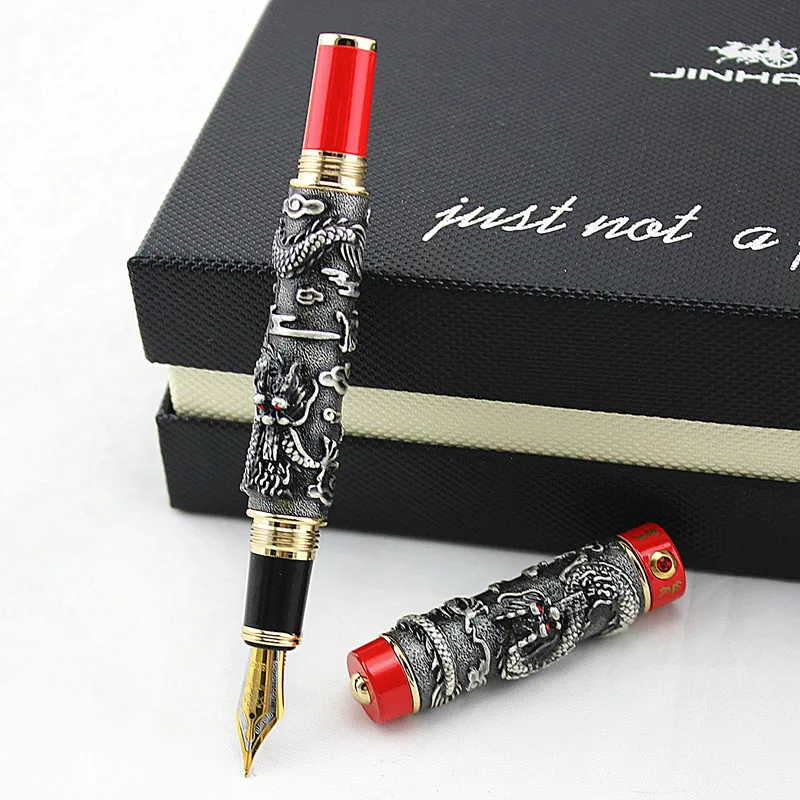 Jinhao двойной дракон/змеиная винтажная Роскошная авторучка/ручка держатель полностью Металлическая резьба тиснение Тяжелая Подарочная Ручка Коллекция