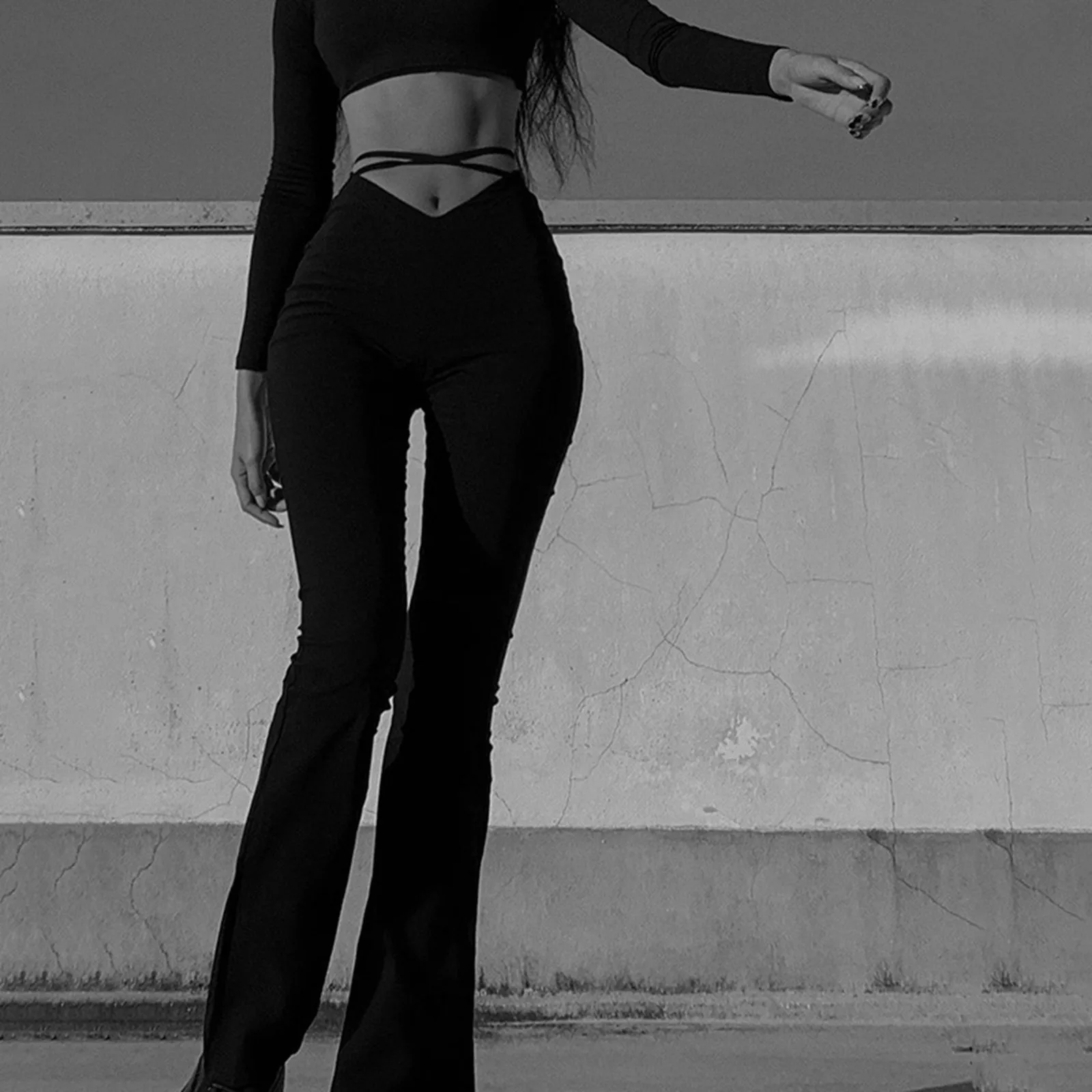 

2021 Women Fashion Flare Pants Sexy Strechy Trousers Women V Waist Harajuku Pants High Quality Casual Daily Pants Dropshipping