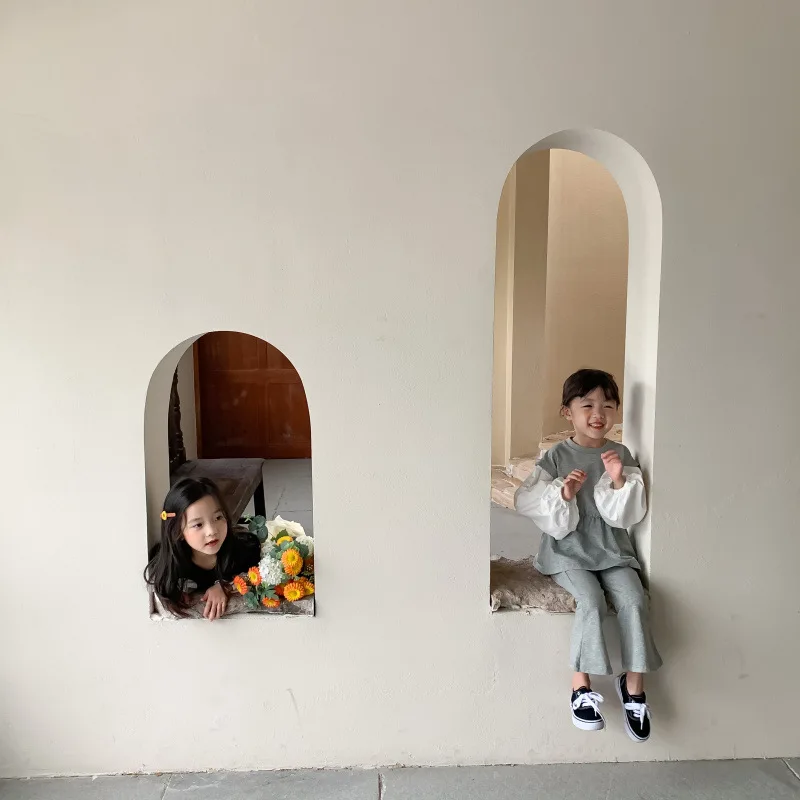 

2021 Autumn New Kids Clothes Girls Sets Patchwork Hoodie And Pants 2Pcs Korean Girls Suit Fashion Children Clothing