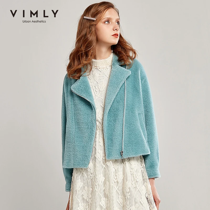 Куртка женская из искусственной норки и бархата с отложным воротником карманами