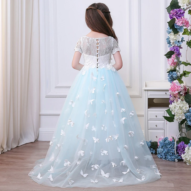 Детские длинные платья для выпускного бабочки девочек бутик вечерние бальные