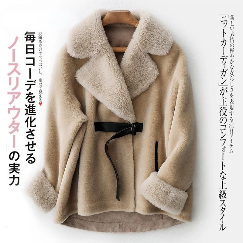 Winter Women High Quality Coat Luxury Lamb Wool Jacket Loose Turndown Collar OverCoat Thick Warm Female Sheep Shearing Coat Y884