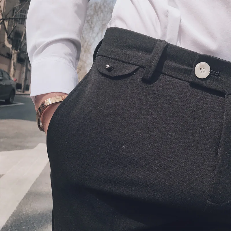 

Men SUMMER Classic Suit Pants Casual Business Dress Pants Slim Fit Office Social Trousers Pantalon Homme Classique black blue