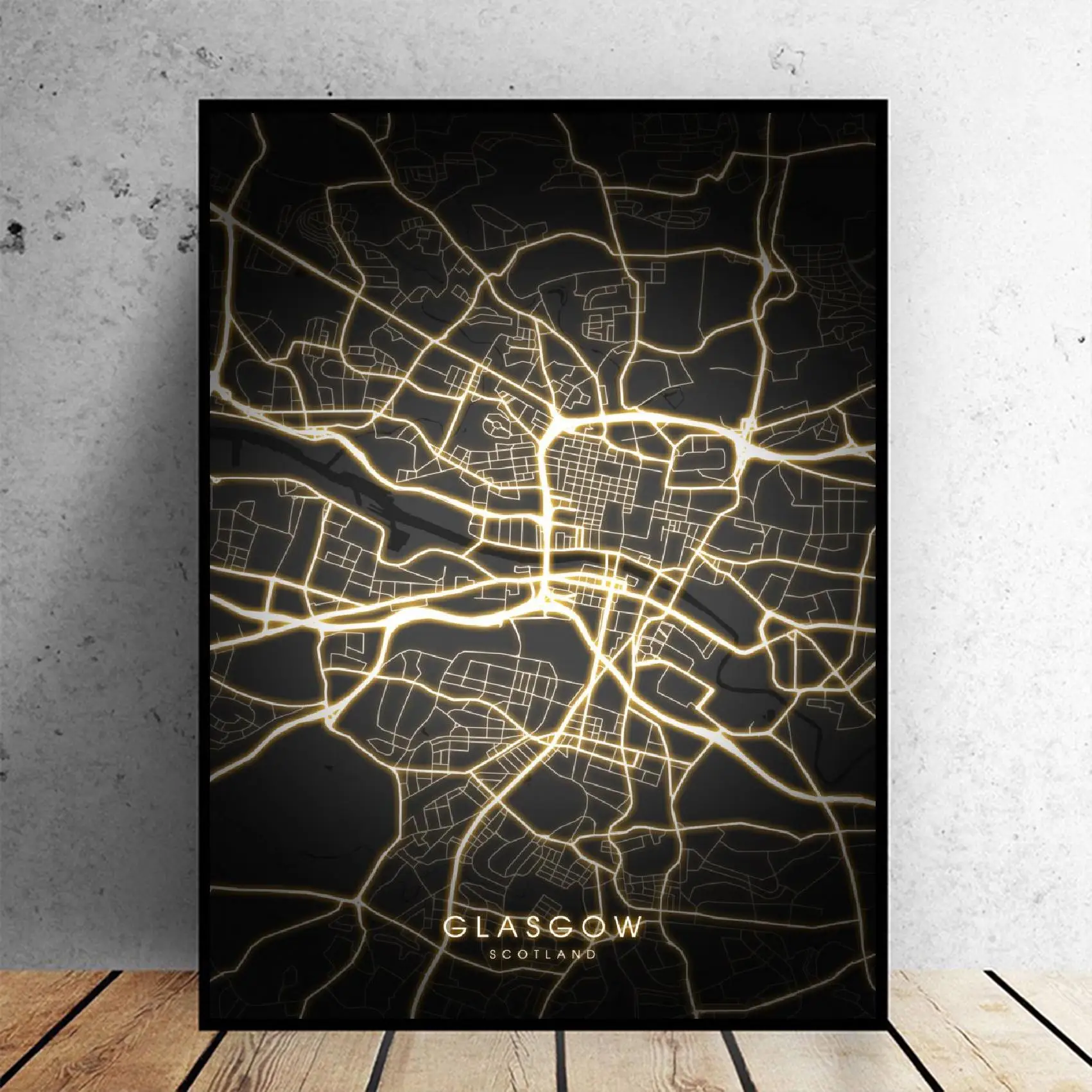 Эдинбург Глазго Шотландия черно золотой холст настенная художественная карта