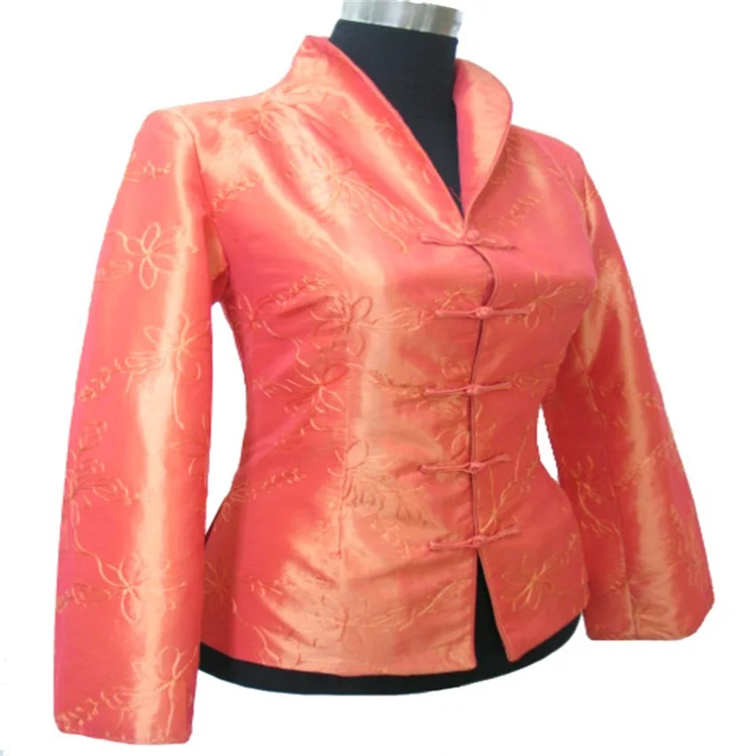 

Free Shipping Fashion Ladies Orange Jacket Coat Outerwear Chinese tradition Tang suit Size XXL XXXL 003