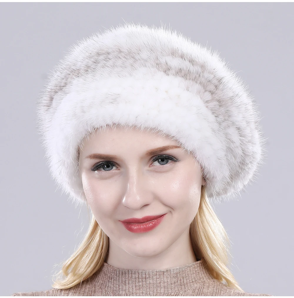 Hot Sale Russia Women Winter Real Mink Fur Berets Hat Hand Knitted Real Natural Mink Fur Cap Lady Luxury Real Mink Fur Hats