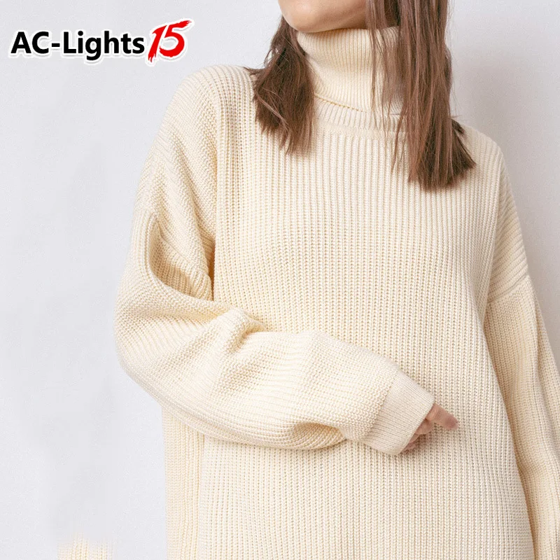 

Autumn Loose Blue Jumper Beige Knitted Warm Sweaters for Women Oversize Sweater Black Turtleneck Long Sleeve fall 2021