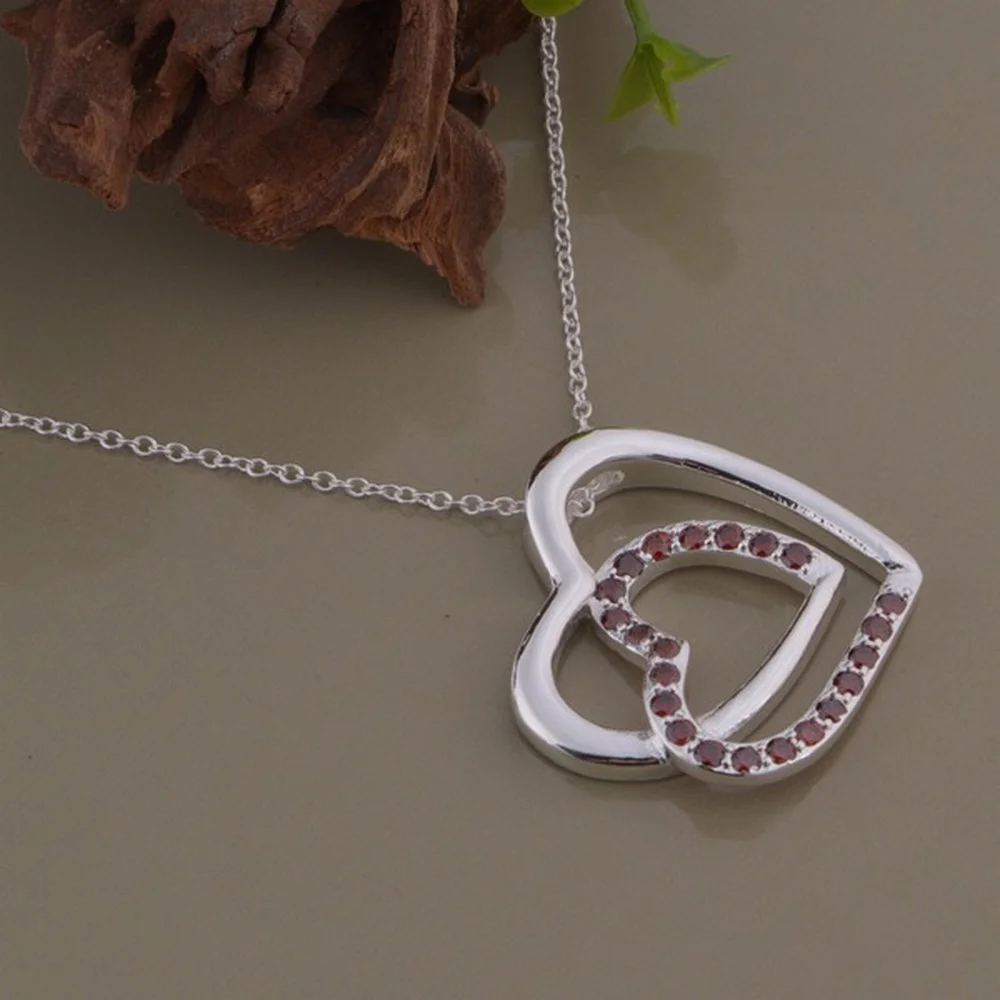 

New popular 925 silver-plated necklace, new European and American heart-to-heart necklace with diamonds and accessories