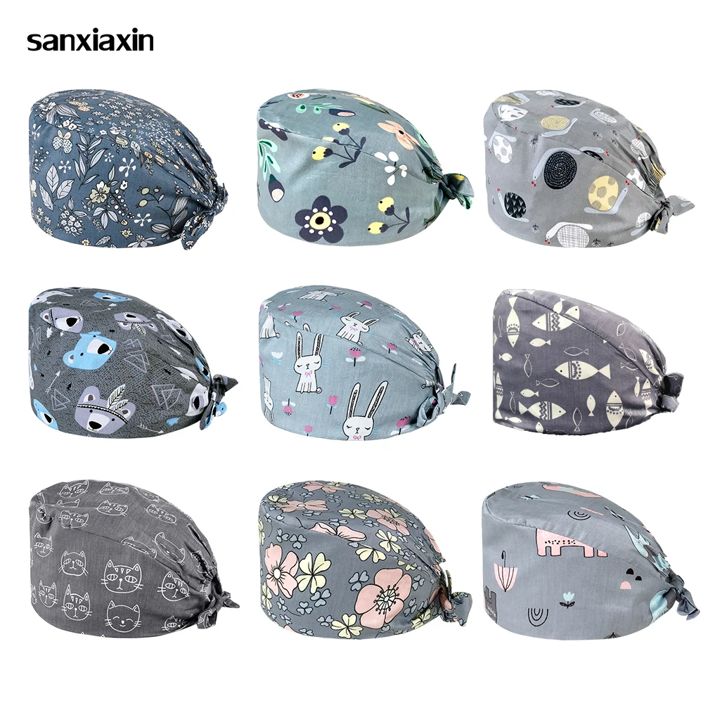 Дышащая хирургическая шапка с мультяшным принтом доктора впитывающая пот Baotou