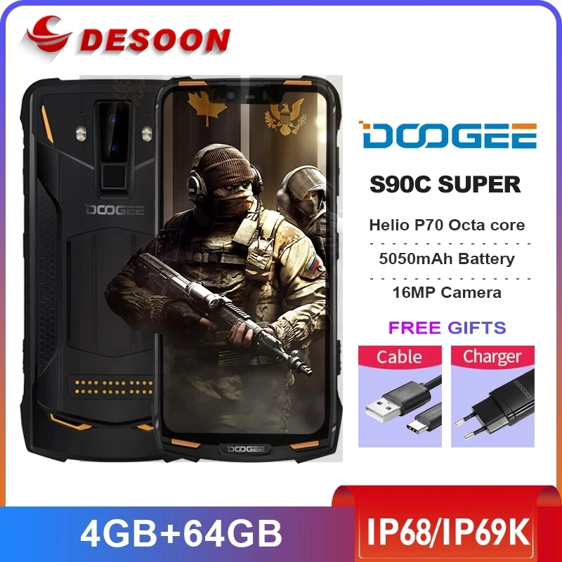 

DOOGEE S90C IP68/IP69K Waterproof 5050mAh Battery 6.18'' FHD+ Helio P70 Octa core 4GB 64GB Smartphone 16MP Camera Mobile Phone