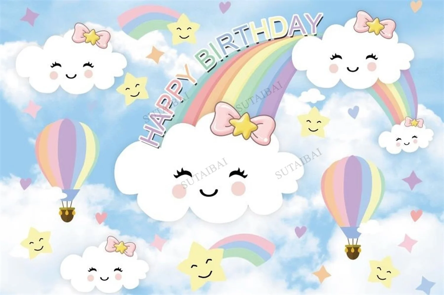 

White Clouds Rainbow Photo Background Custom Baby Birthday Children Portrait Photocall Photography Backdrops for Photo Studio