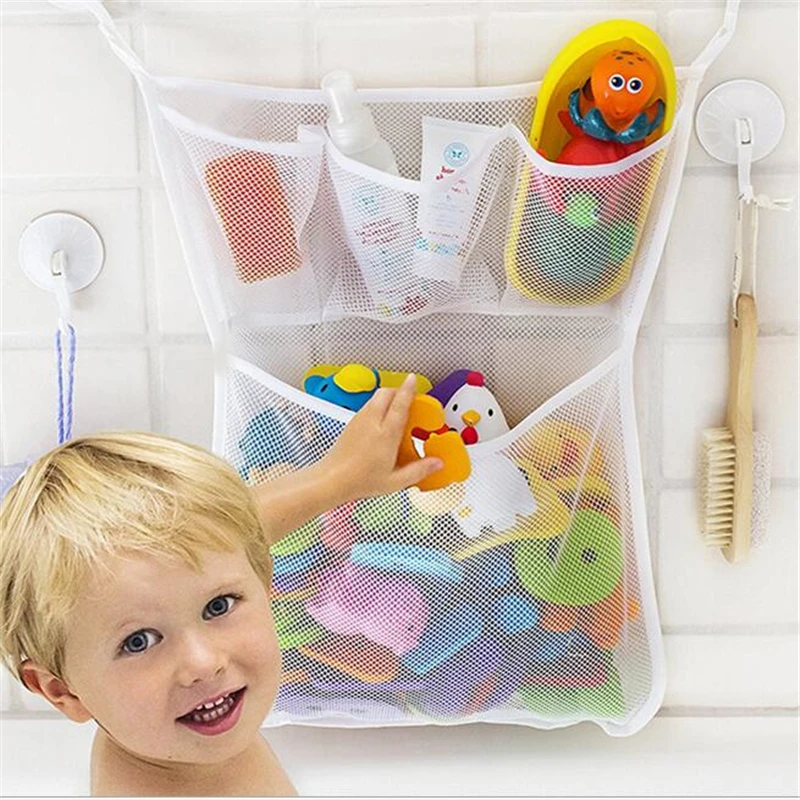 Multifunction Baby Bathroom Mesh Bag Child Bath Toy Bag Net Suction Cup Baskets