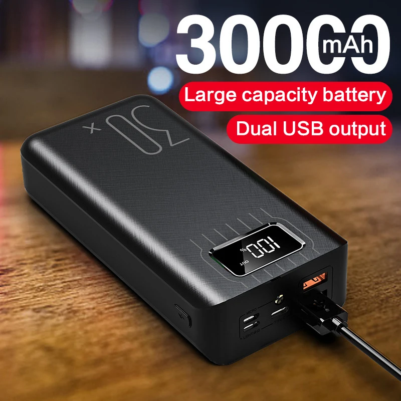30000 мАч Power Bank портативный зарядное устройство быстрой зарядки Внешняя