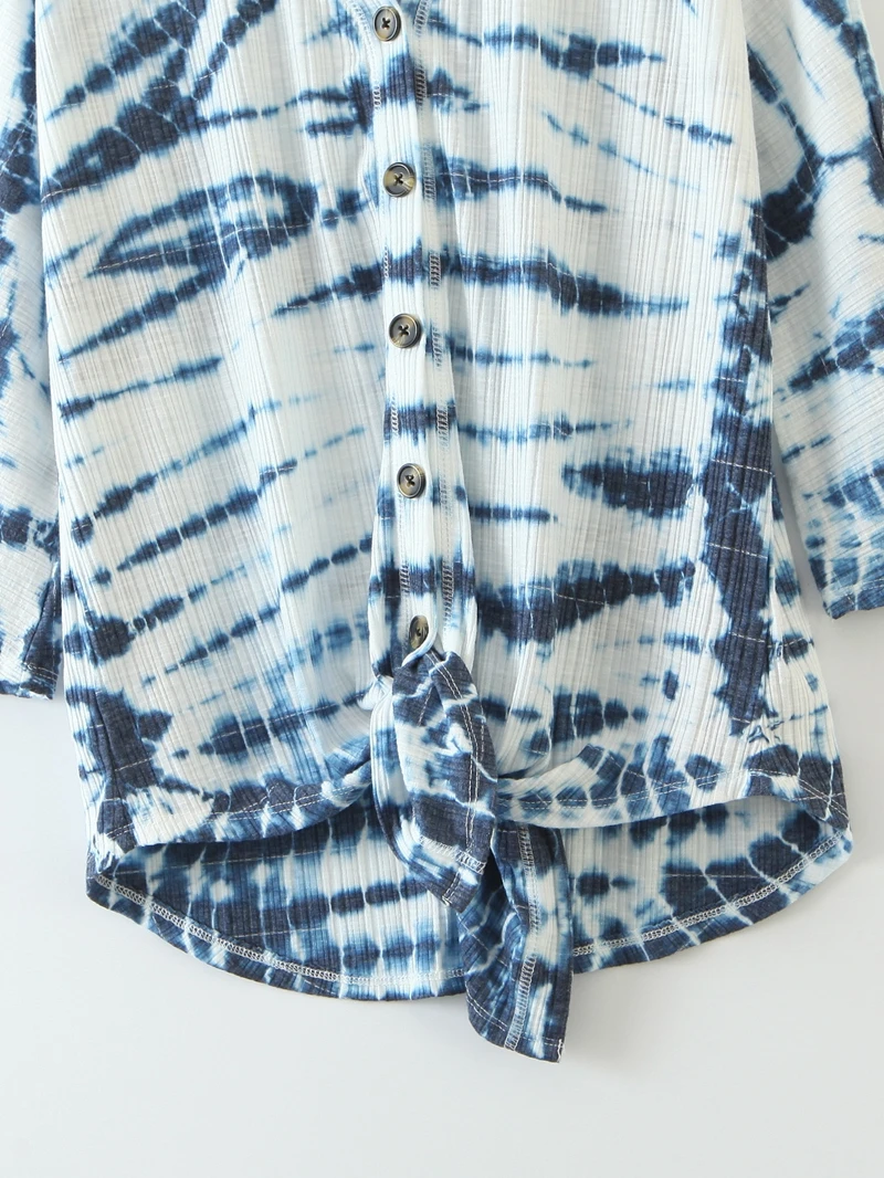 

Fashion Loose Printed Blouse Women V neck Long Sleeve Know Plus Size Street wear Shirts Ladies Casual Knit Tops XZ2519