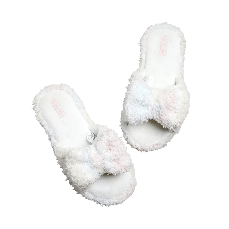 Autumn and winter new product macaron color matching bow soft soft mute indoor home slippers women