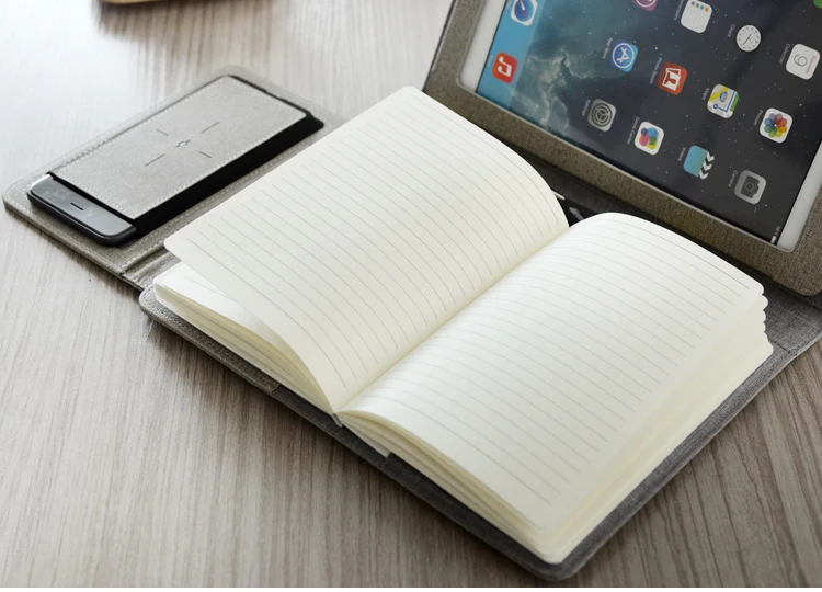 Бизнес Путешествия B5 сумка менеджера портативный padfolio ноутбук с power bank зарядное устройство провода и беспроводной зарядки iPad замок
