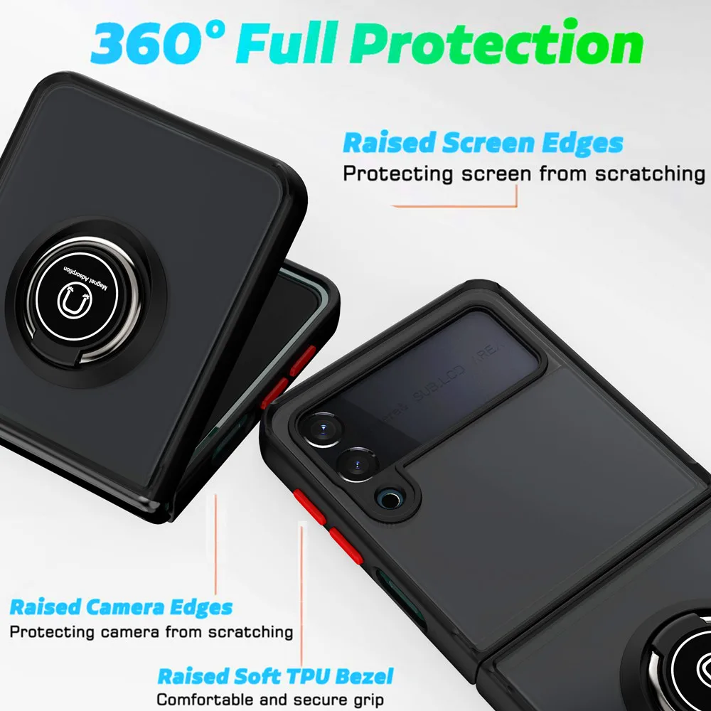 Soft Silicone Ring Stand Case For Samsung Galaxy Z Flip 3 Shockproof Armor Bumper Matte Cases For Samsung Z Flip 3 Cover Capa
