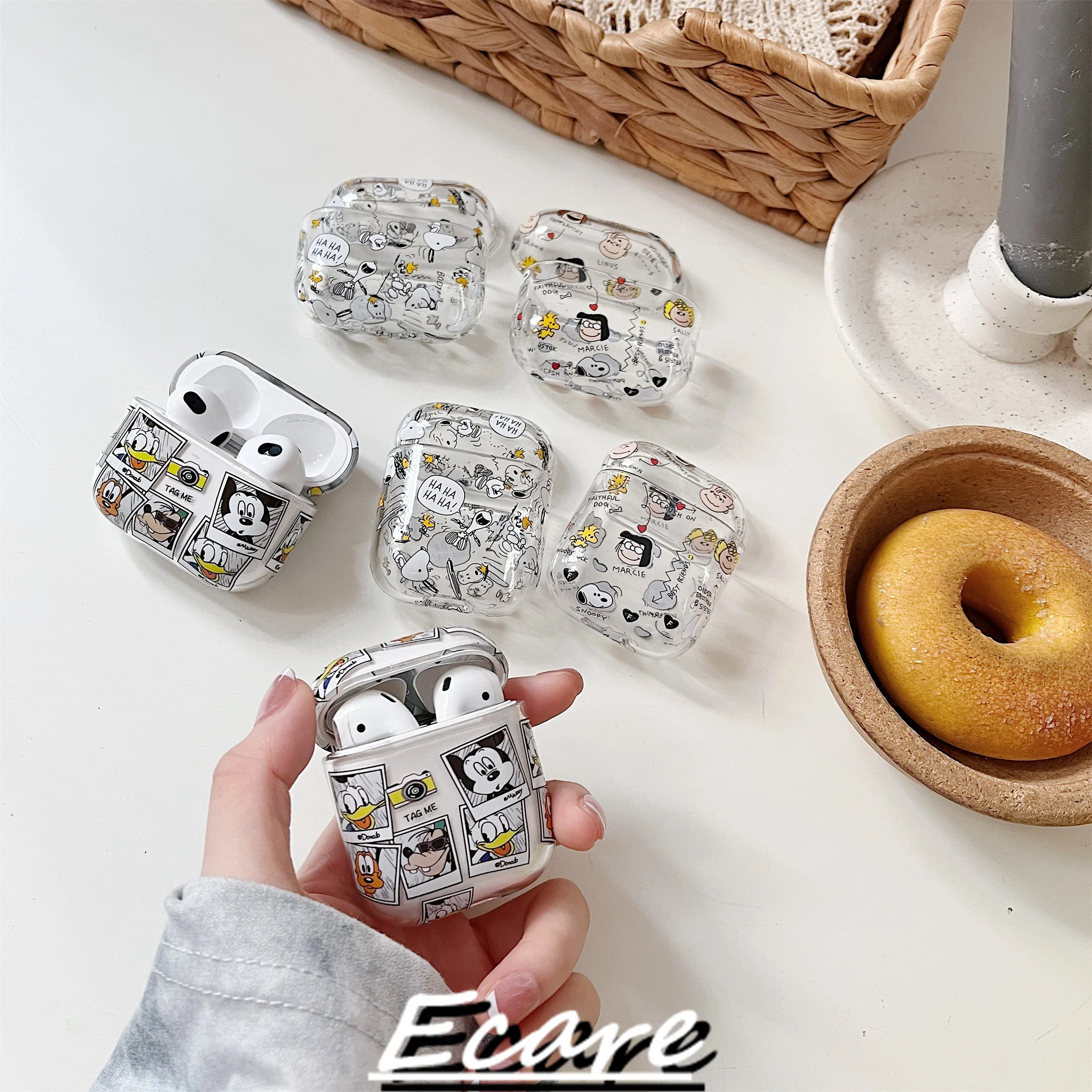 

Мягкий чехол для наушников Ecare из ТПУ для Airpods Pro 3 Airpods 2/1, милые Мультяшные прозрачные защитные аксессуары для беспроводных наушников