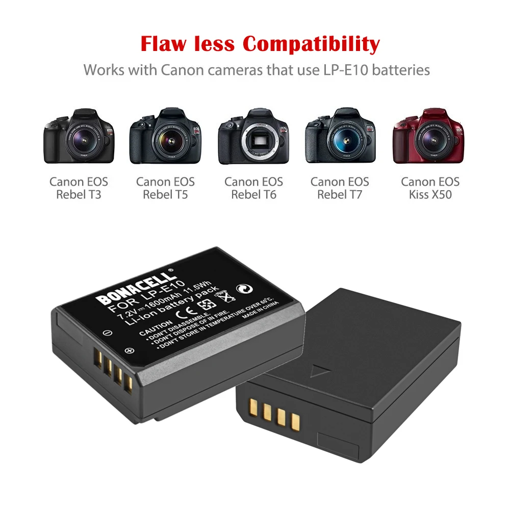 Литий ионный аккумулятор bonacell для Фотоаппарата Canon LP E10 LPE10 + зарядное устройство