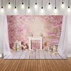 Фон для студийной фотосъемки новорожденных девочек с изображением весеннего цветочного торта