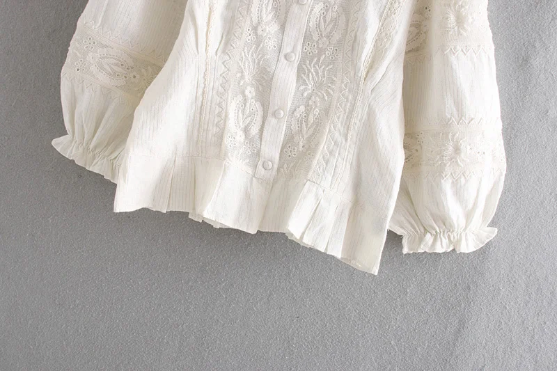 

Stylish Women Blouse Embroidery Shirt Autumn 2019 New Fashion Hollow Out Lace Patchwork Striped Modern Lady Short Tops