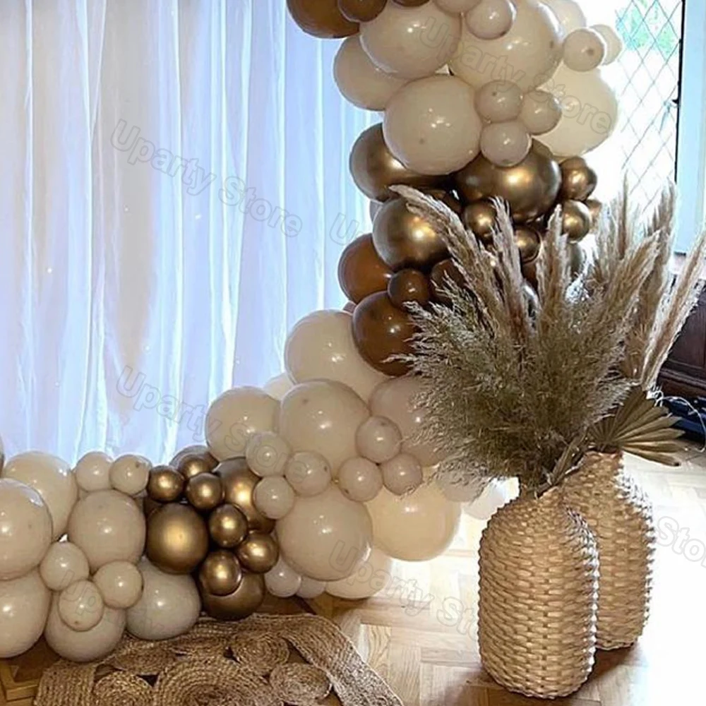Kit de guirnalda para arco de Globos Retro, decoraci&oacute;n para fiesta de cumplea&ntilde;os, Baby Shower, boda, Globos para ni&ntilde;os, marr&oacute;n, blanco, arena y oro-2