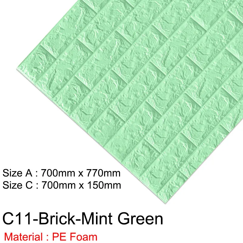 C11-Brick-Mint Green 3D наклейки на стену самоклеящиеся водонепроницаемые DIY декоративные обои 3D для спальни детской комнаты 3D кирпичные наклейки на стену гостиная - Цвет: C11-Brick-Mint Green