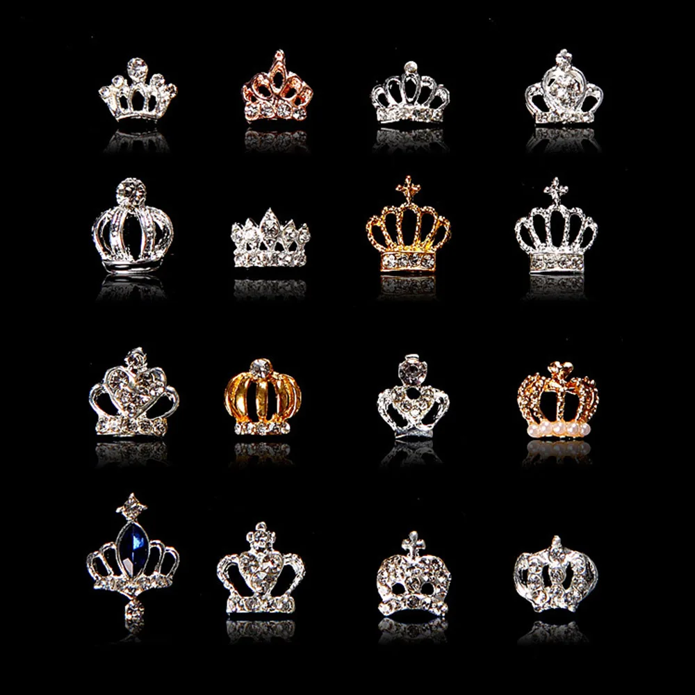 10 шт./лот 3D Стразы для дизайна ногтей металлическая Серебряная/Золотая Корона