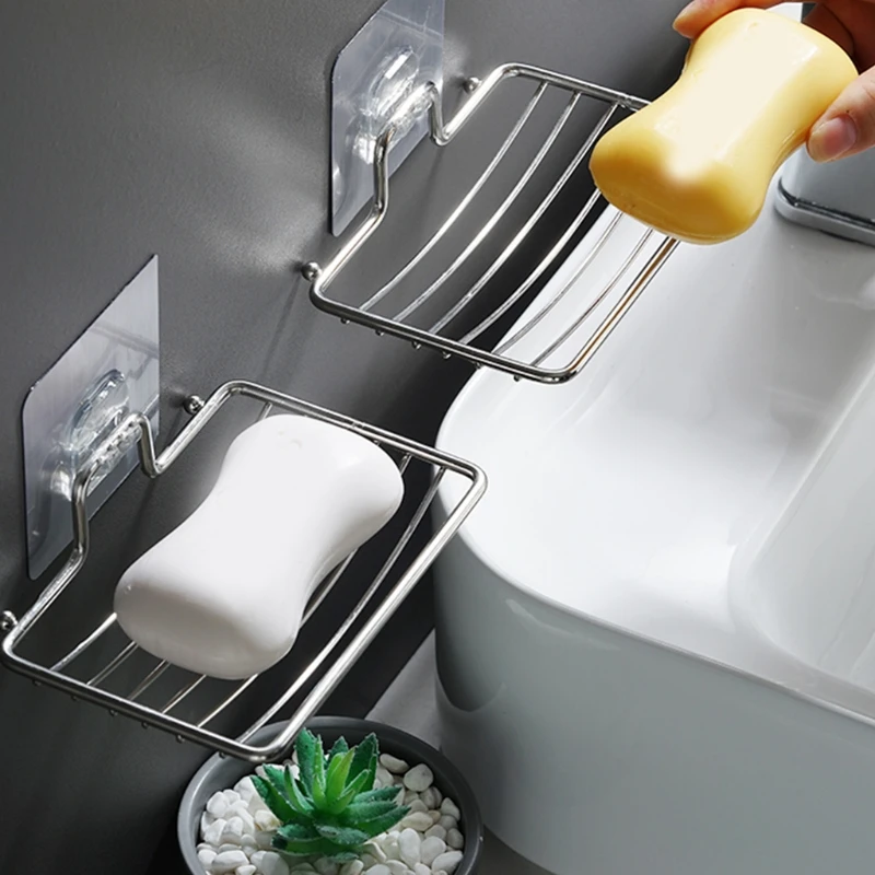 

Stainless Steel Soap Rack Bathroom Storage Soap Dish Wall Storage Container Rack Holder Powerful Adhesive No Drilling