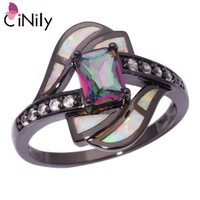 cinily created white fire opal mytic cubic zirconia black gold color wholesale for women jewelry ring size 6789 oj8460