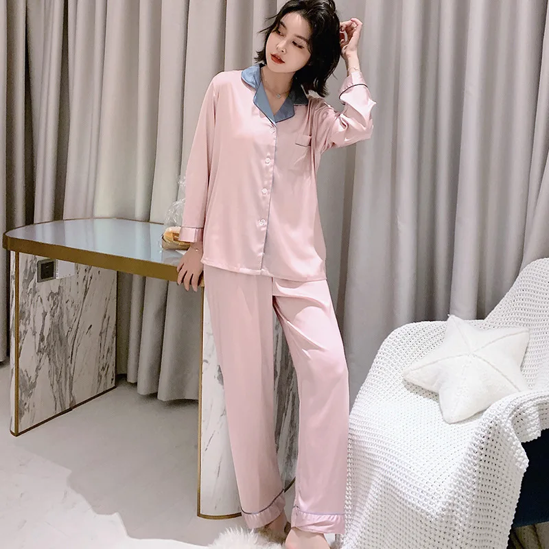

Spring And Summer Ladies Pajamas Pure Color Satin Simple Home Service Silky Elegant Underwear Pijama Mujer Verano Night Suit