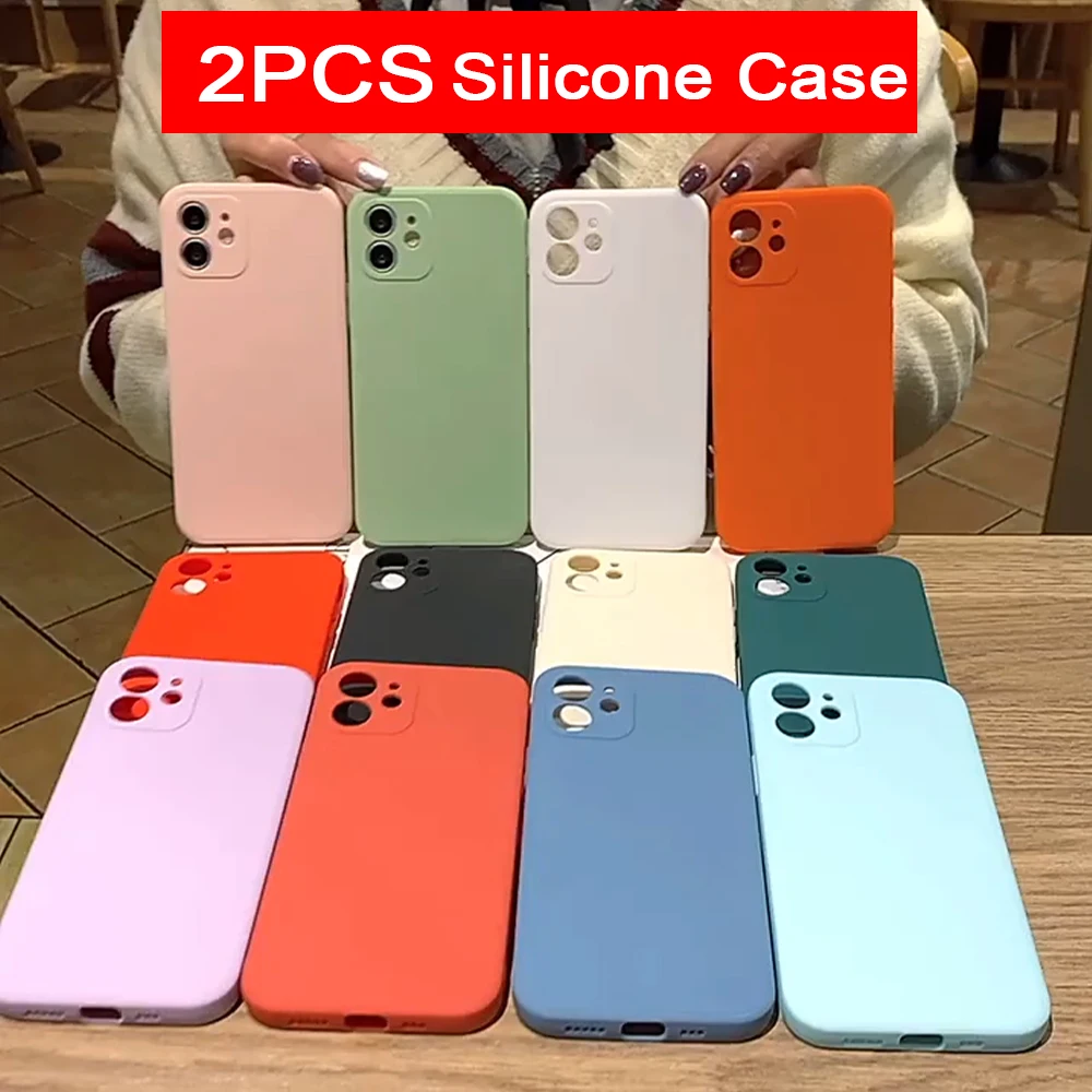 

2PCS iPhone Case For iPhone 11 12 13 Pro Max Soft Silicone TPU Len Protection Case For iPhone 11 12 13 Pro Max Transparent Case
