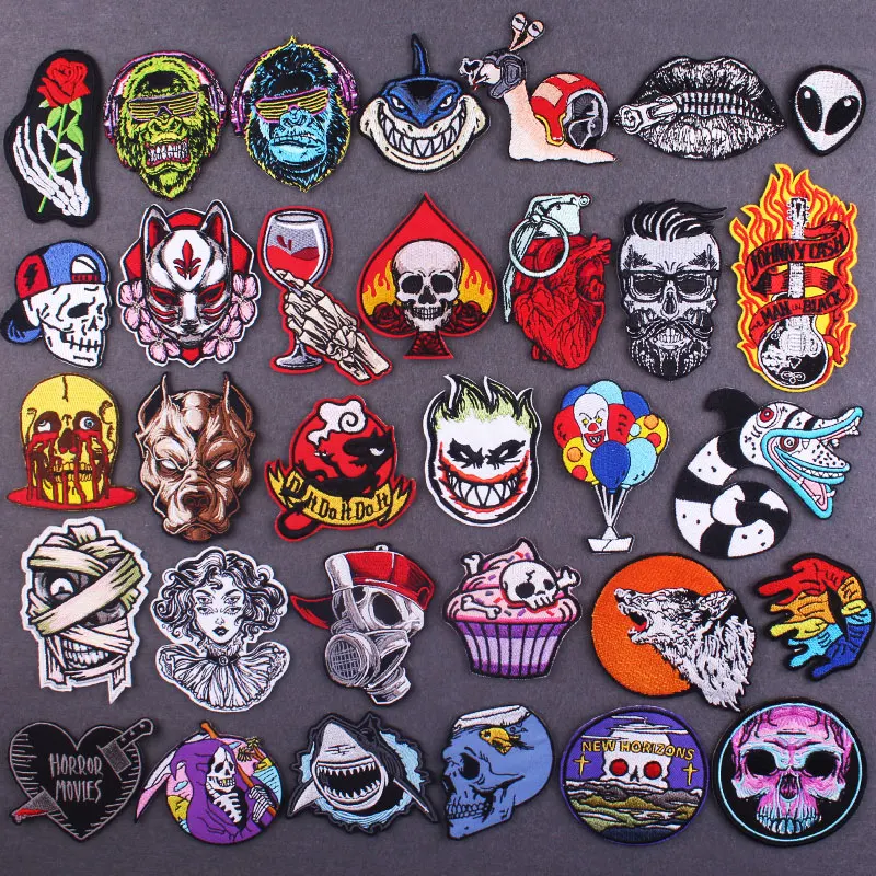 

Skull Punk Patches Embroidery Patch for Clothing DIY Iron On Patches On Clothes Thermoadhesive Patch Punk Bear Badge for Jacket