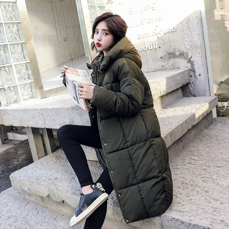 

Hooded Collar Winter Down Jacket Long Thick Warm Women Abrigos Casaco Mujer Cotton Student Feminino Coat Wadded Parkas