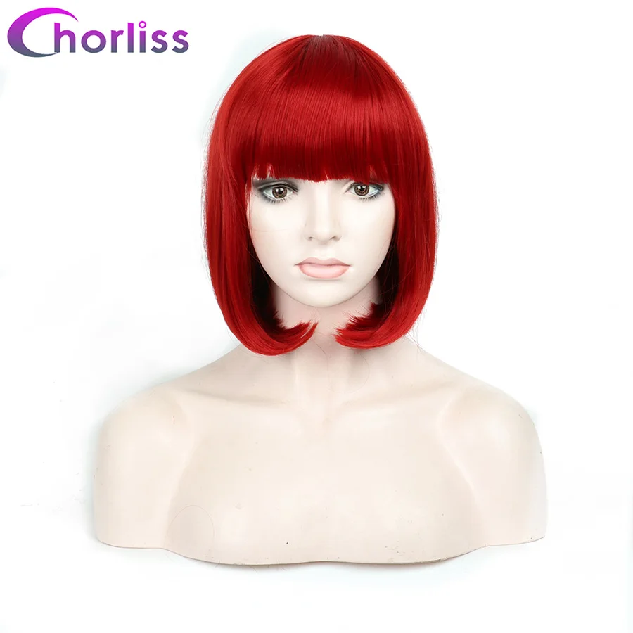 Dark Red Парики из искусственных волос короткий прямой Боб женские парики с бахромой Chorliss искусственные волосы розовый белый зеленый красный коричневый фиолетовый Косплей парики - Цвет: Dark Red
