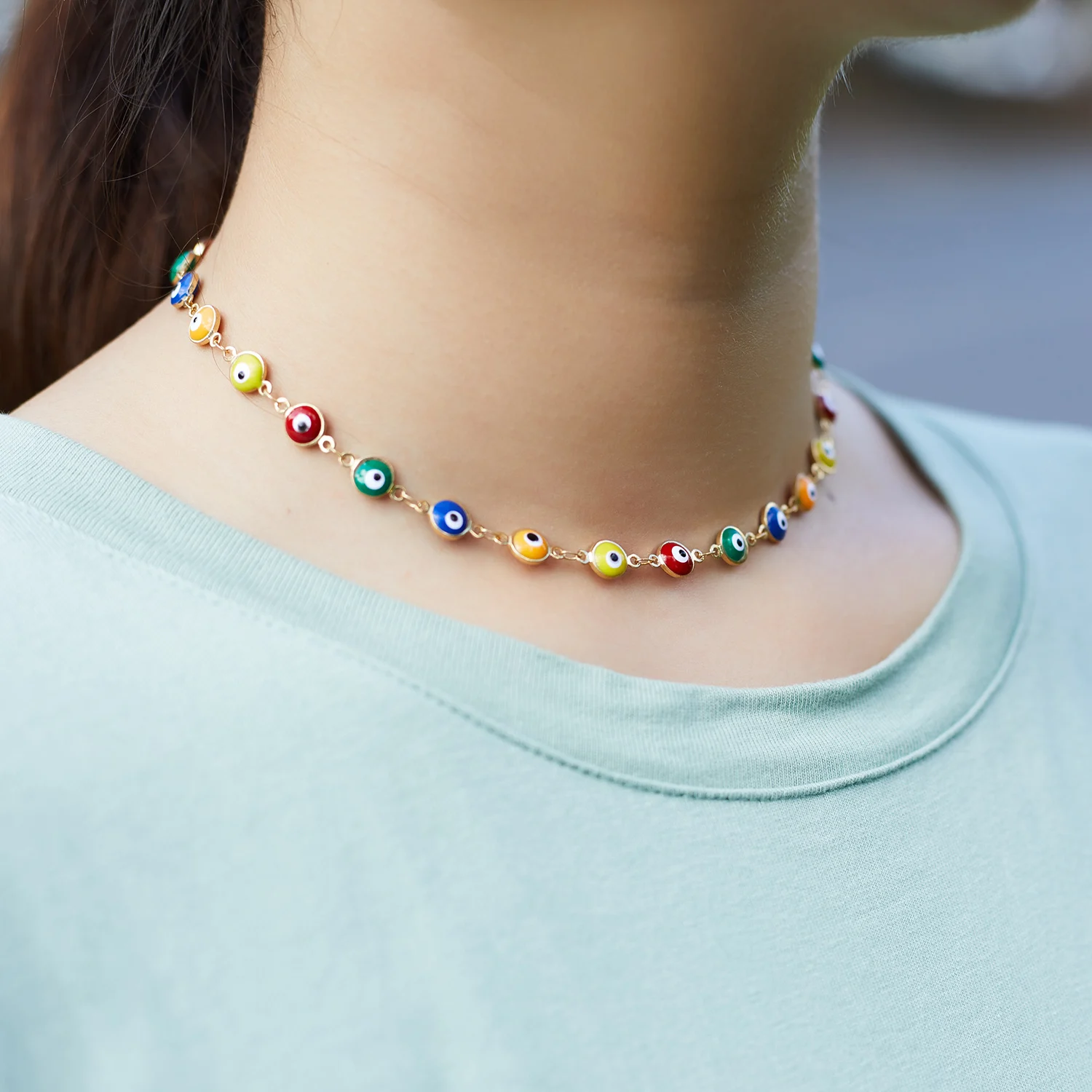 

2022 Fashion Colorful Beads Turkish Blue Evil Eye Choker Necklace For Women Couple Clavicle Chain Short Neck Collar Female Gifts