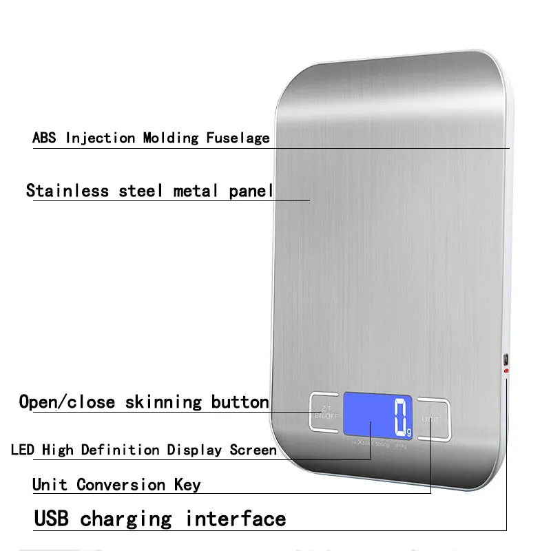 Электронные кухонные весы 5 кг/10 кг цифровые пищевые из нержавеющей стали ЖК