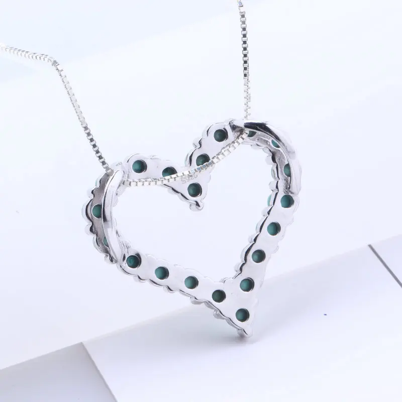 

925 Sterling Silver Natural Turquoise Heart Pendant Necklace Romantic Gem Pendant Clavicle Chain Women's Fine Jewelry Gifts