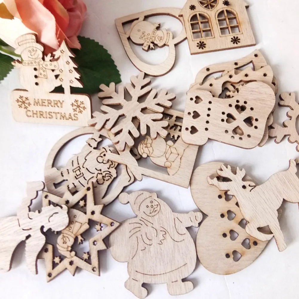 

12pcs Wood Christmas Tree Ornament Hanging Pendant Snowflake Star Bell Decor New Year Christmas Tree Decorations For Home