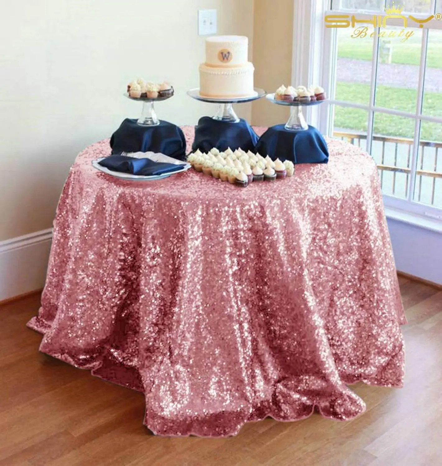 Блестящая розовая скатерть с блестками цвета фуксии 48 &quot круглая шампанского