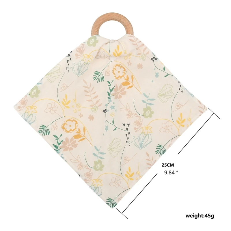 

OOTDTY Baby Soothe Appease Towel with Wooden Teether Newborn Soft Comforting Saliva Towel Sleeping Toy Burp Cloths Gift