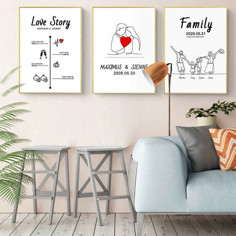 

Customized Date Name Gift DIY Couples Lovers Print Sweet Family Wall Art Canvas Painting Romantic Poster Picture Home Decoration