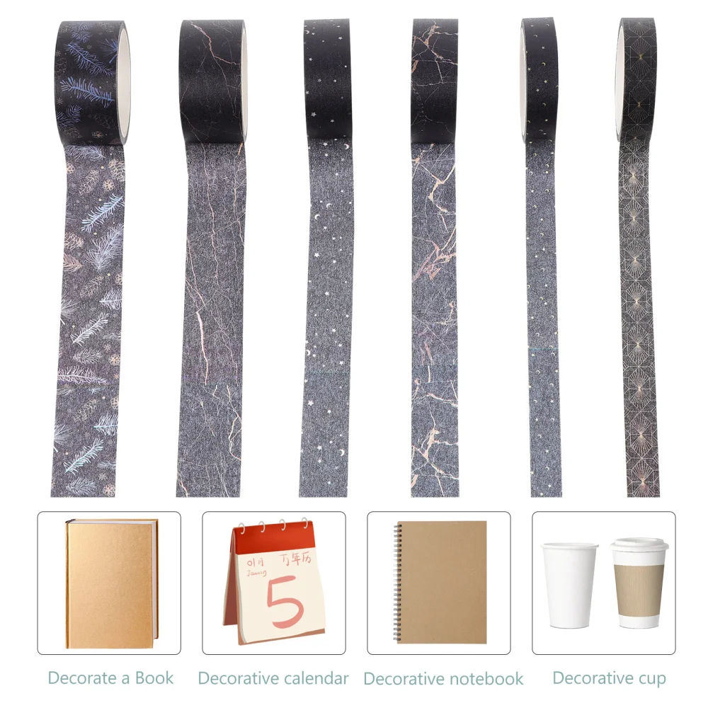 

6 Rolls Decorative Washi Tape Paper Tape for DIY Craft Scrapbook Gift Wrapping
