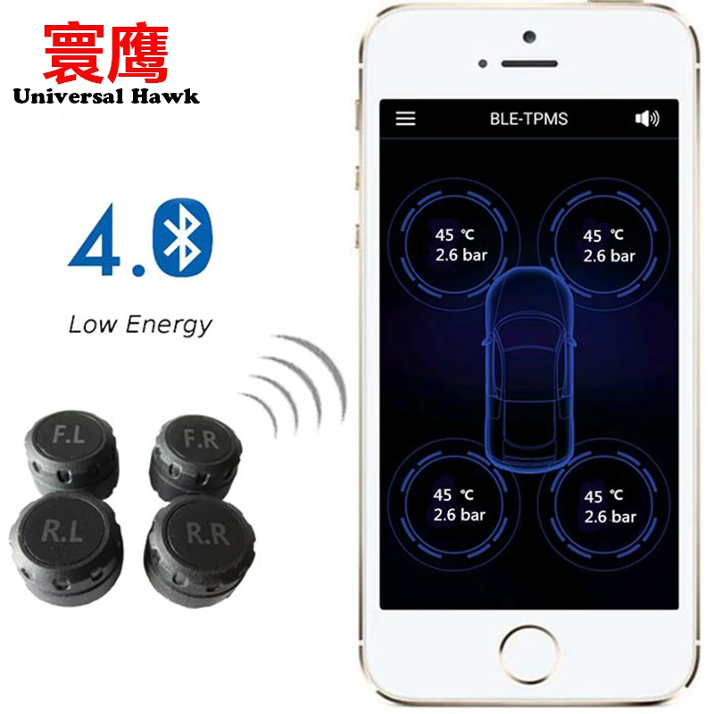 Умная автомобильная система контроля давления в шинах TPMS, bluetooth-приложение для телефона, внешний датчик, устройство аварийной сигнализации для автомобиля