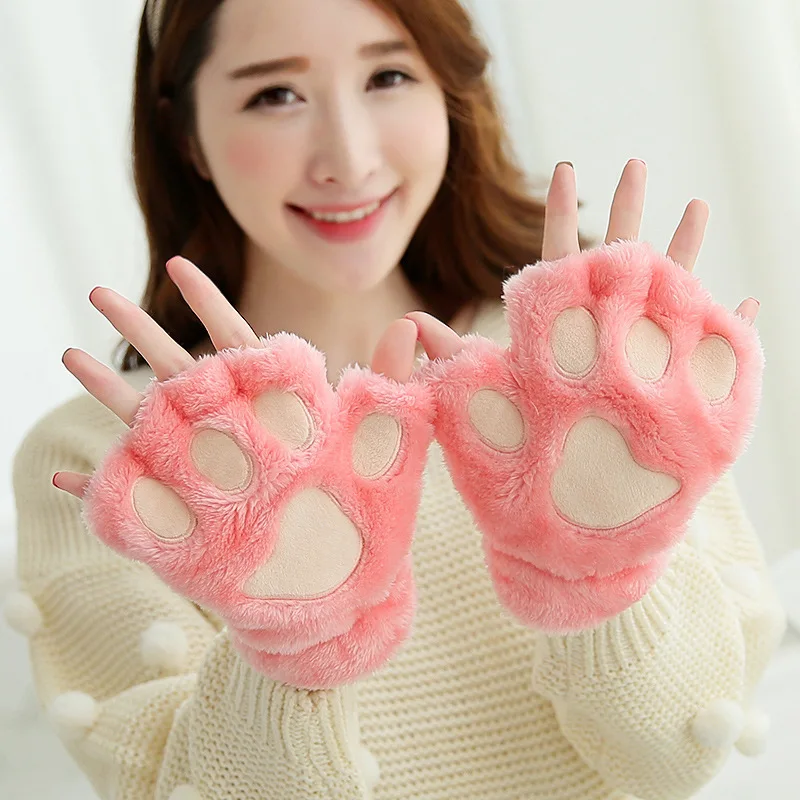 Закрытые перчатки женские зимние милые плотные с полупальцами для мужчин и